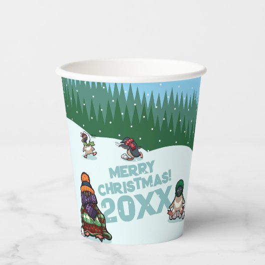 かわいいペンギンが年号入りメリークリスマス! 冬 紙コップ (正面)