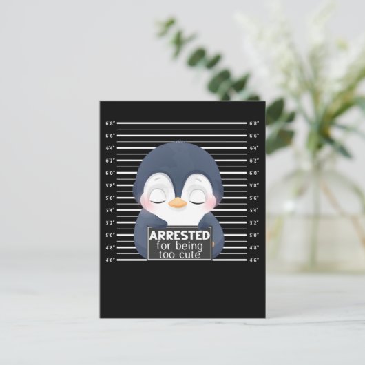 かわいいペンギンが捕おもしろいまえた動物 ポストカード (スタンド正面)