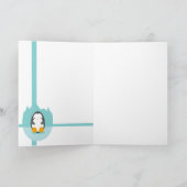 かわいいペンギンが氷の上の青い冬のクリスマス シーズンカード (内部)