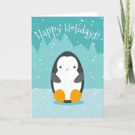 かわいいペンギンが氷の上の青い冬のクリスマス シーズンカード