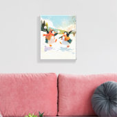 かわいいペンギンが雪で遊ぶ 水彩のベビールームアート キャンバスプリント (インサイチュ (リビング))