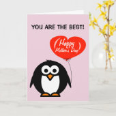 かわいいペンギンでお母様のデイカード カード (黄色い花)