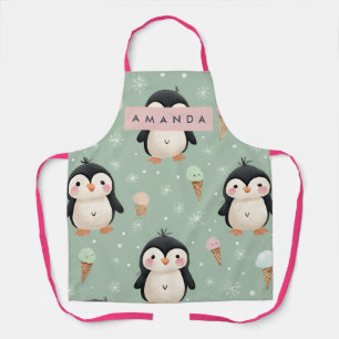 かわいいペンギンとアイスクリームのオリジナルデザイン エプロン
