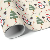 かわいいペンギンとクリスマスツリーイエロークリスマス ラッピングペーパー (ロールコーナー)