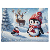 かわいいペンギンとトナカイ ラージペーパーバッグ (正面)