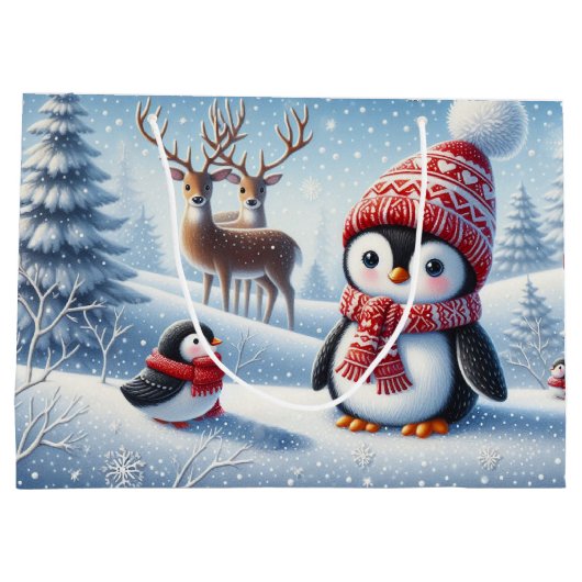 かわいいペンギンとトナカイ ラージペーパーバッグ (裏面)