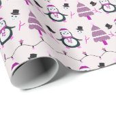 かわいいペンギンと紫のクリスマスツリークリスマス ラッピングペーパー (ロールコーナー)