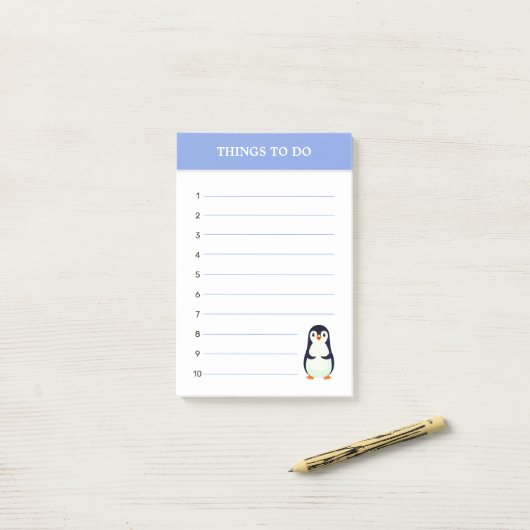 かわいいペンギンと編集可能なものをノートに ポストイット (デスク上)