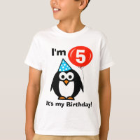 かわいいペンギンと誕生日第五の子供のシャツ