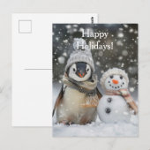 かわいいペンギンと雪だるまの冬のテーマ ポストカード (正面/裏面)