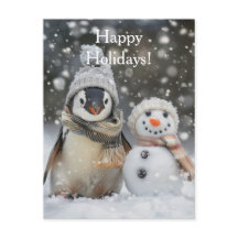 かわいいペンギンと雪だるまの冬のテーマ