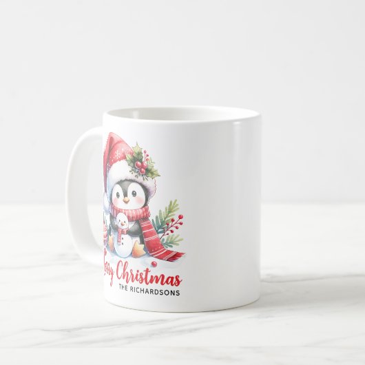 かわいいペンギンと雪だるまメリークリスマス コーヒーマグカップ (正面左)