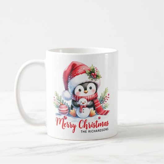 かわいいペンギンと雪だるまメリークリスマス コーヒーマグカップ (左)