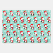 かわいいペンギンと雪片クリスマス ラッピングペーパーシート (正面2)