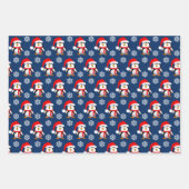 かわいいペンギンと雪片クリスマス ラッピングペーパーシート (正面)