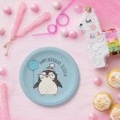 かわいいペンギンと風船パーソナライズされた ペーパープレート (パーティー)