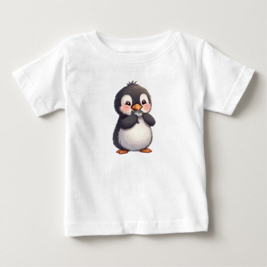 かわいいペンギンと魚 ベビーTシャツ (正面)