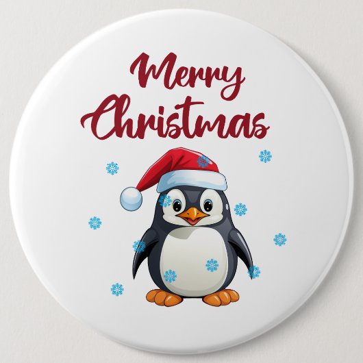 かわいいペンギンと「メリークリスマス」 缶バッジ (正面)