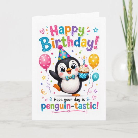 かわいいペンギンのお誕生日おめでとう カード (正面)