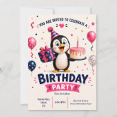 かわいいペンギンのお誕生日パーティー 招待状 (正面)