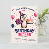 かわいいペンギンのお誕生日パーティー 招待状 (スタンド正面)