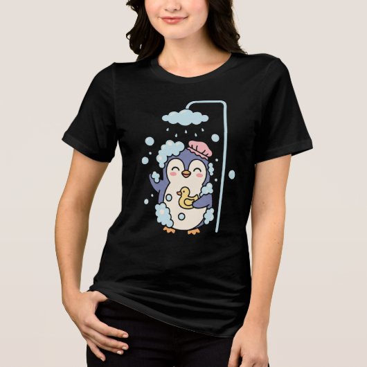 かわいいペンギンのお風呂タイム トライブレンドTシャツ (正面)