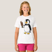 かわいいペンギンのアイスクリームのカートゥーンデザイン Tシャツ (正面フル)