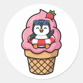 かわいいペンギンのアイスクリームコーン サマー ステッカー