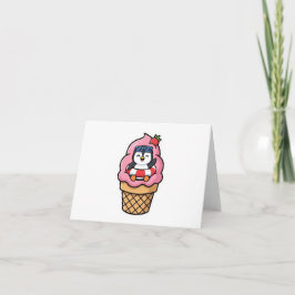 かわいいペンギンのアイスクリームコーン サマー ステッカー サンキューカード