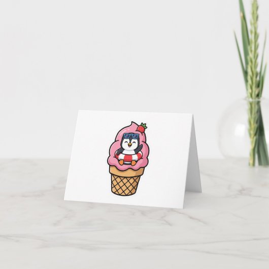 かわいいペンギンのアイスクリームコーン サマー ステッカー サンキューカード (正面)