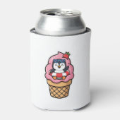 かわいいペンギンのアイスクリームコーン サマー ステッカー 缶クーラー (缶正面)