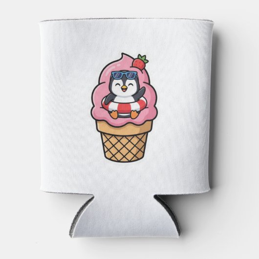 かわいいペンギンのアイスクリームコーン サマー ステッカー 缶クーラー (正面)