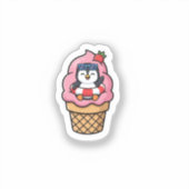 かわいいペンギンのアイスクリームコーン サマー ビーチ S シール (正面)