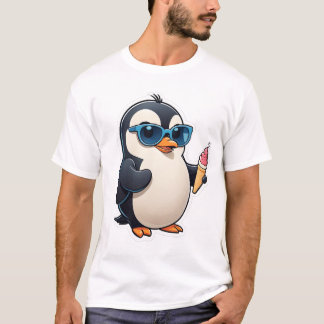 かわいいペンギンのアイスクリーム 夏のカートゥーン Tシャツ