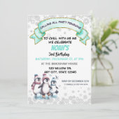 かわいいペンギンのアイススケート誕生日招待状 招待状 (スタンド正面)