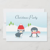 かわいいペンギンのアイススケート クリスマスパーティー 招待状 (正面)