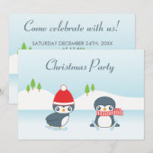 かわいいペンギンのアイススケート クリスマスパーティー 招待状 (正面/裏面)