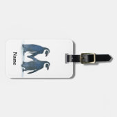 かわいいペンギンのカップルが手を握る ラゲッジタグ (正面横)