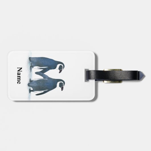 かわいいペンギンのカップルが手を握る ラゲッジタグ (裏面横)