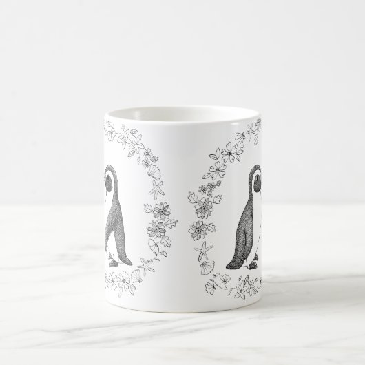 かわいいペンギンのカップルは小石のペンギンの結婚式を完成します コーヒーマグカップ (中央)