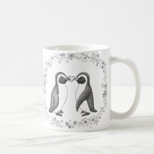 かわいいペンギンのカップルは小石のペンギンの結婚式を完成します コーヒーマグカップ