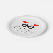 かわいいペンギンのカップル漫画の紙結婚のプレート ペーパープレート (アングル)