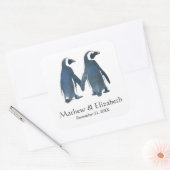 かわいいペンギンのカップル | ロマンティックな結婚式 スクエアシール (封筒)