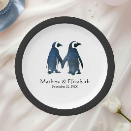 かわいいペンギンのカップル | ロマンティックな結婚式 ペーパープレート
