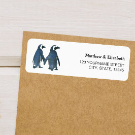 かわいいペンギンのカップル | ロマンティックな結婚式 ラベル