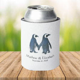 かわいいペンギンのカップル | ロマンティックな結婚式 缶クーラー