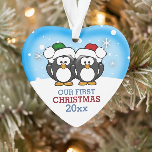 かわいいペンギンのカップル 初クリスマス オーナメント (ツリー)