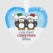 かわいいペンギンのカップル 初クリスマス オーナメント (正面)