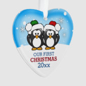 かわいいペンギンのカップル 初クリスマス オーナメント (正面)