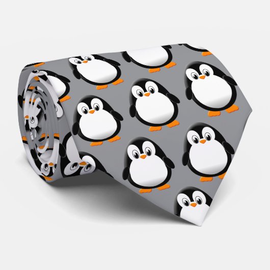 かわいいペンギンのキャラクター グレー ネクタイ (ロール)